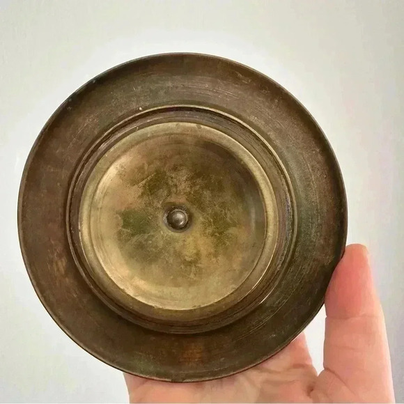 Rare Signed Antique Angelica Kauffman Inkwell Glass Jar on Brass Tray - Picture 13 of 13